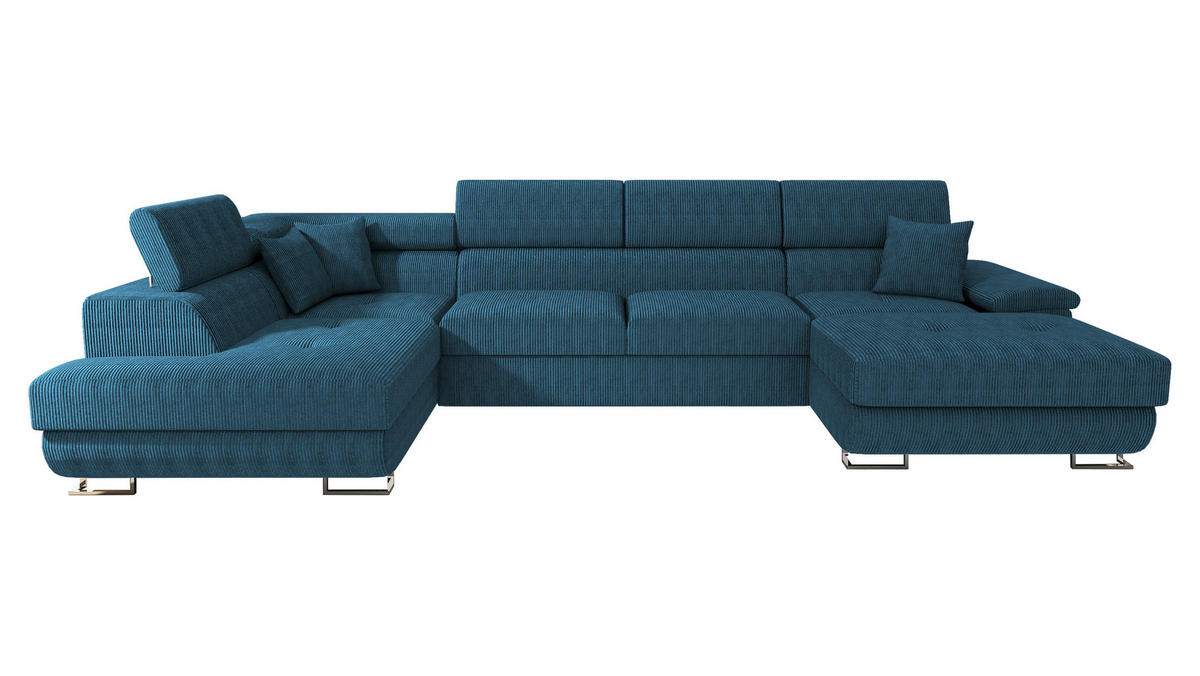 WOHNLANDSCHAFT Cotere Bis Cord, Seite: Links - Blau, Holz/Textil (345/91/202cm) - MIRJAN24