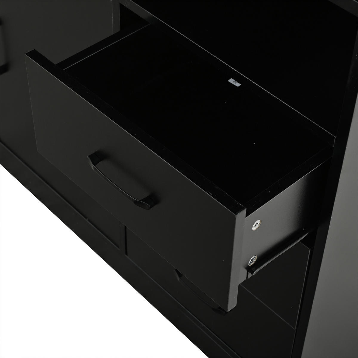 VITRINE in Schwarz Hochschrank mit Glasvitrine, Schubladen und LED, 120/35/200cm, für Esszimmer und Wohnzimmer - Transparent/Schwarz, Glas/Holzwerkstoff (120/200/35cm) - STILVORA