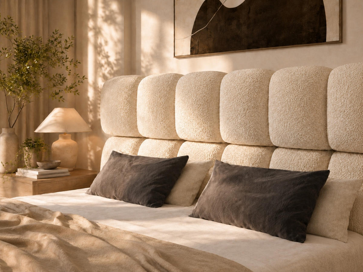 POLSTERBETT TESSA 140x200 cm in Beige, gepolstertes Kopfteil, Metalllattenrost, Bettkasten, Bouclé-Stoff - Beige, Holz/Textil (140/200cm) - EMLAR Home