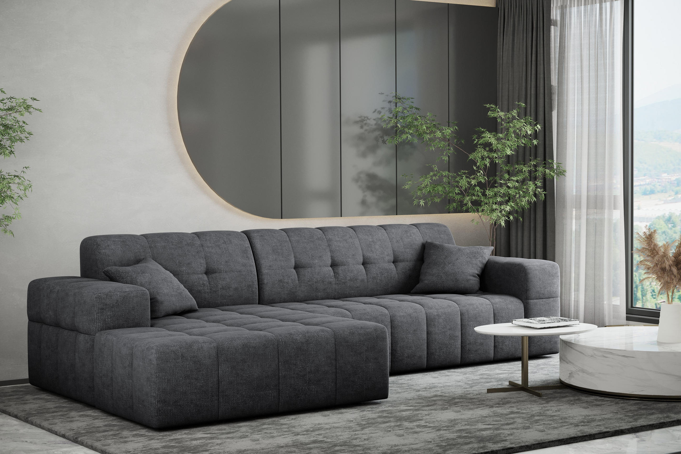 ECKSOFA NIMES Stoff Perfect Harmony Dunkelgrau Links - Dunkelgrau, Holz/Kunststoff (168/265cm) - Kaiser Möbel