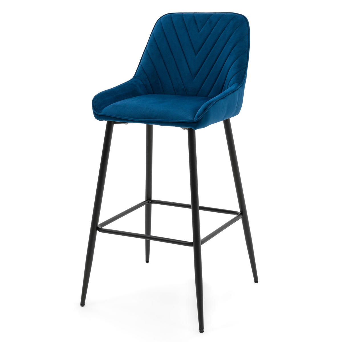 BARHOCKER VASTO gepolstert mit Steppung - dunkelblau - Samt Velours - Schwarz/Dunkelblau, Metall (50/95/55cm) - NEW HOME