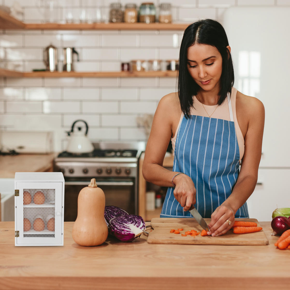 EIERSCHRANK - Grau, Holz/Metall (18/25/12cm) - Relaxdays