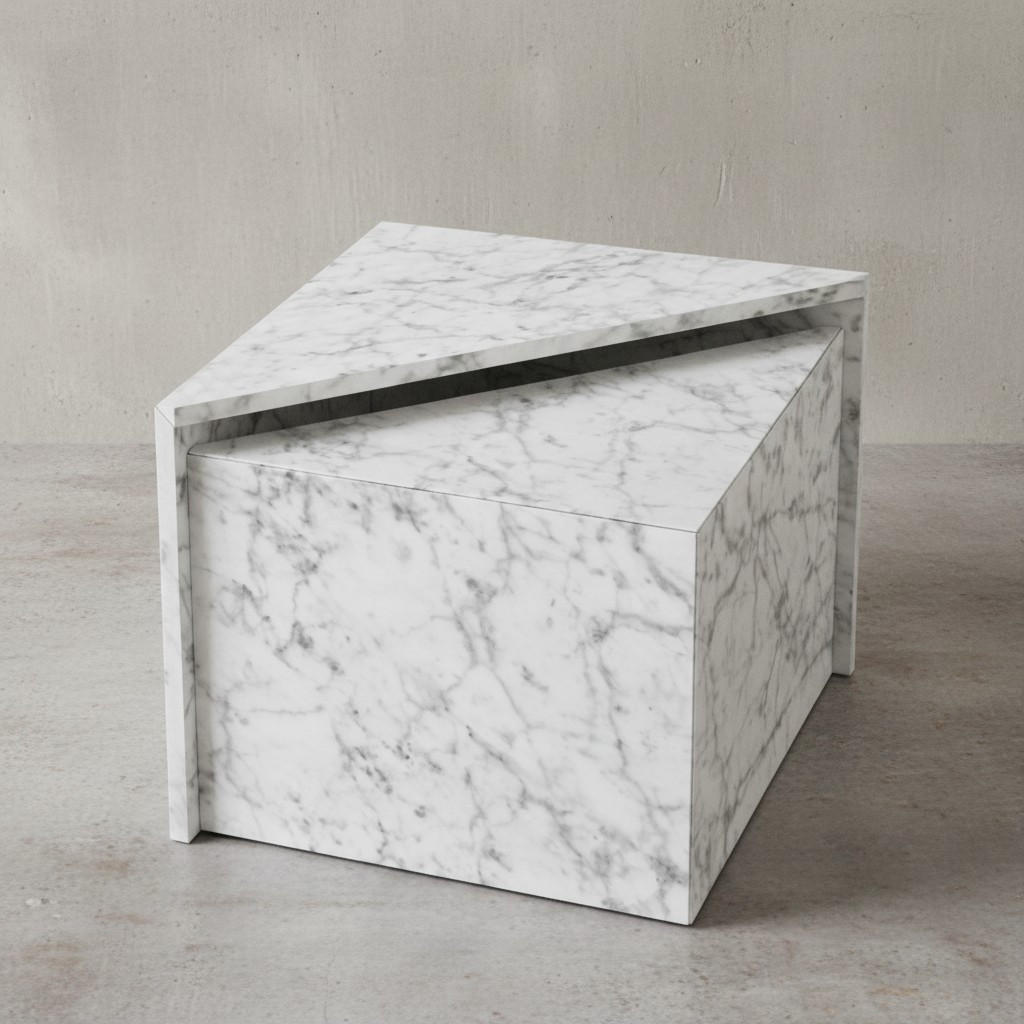 COUCHTISCH 2er Set Hochglanz Marmoroptik Verschachtelbar MONOBLOC, Weiß 50x50x42 cm - Weiß, Holzwerkstoff (50/50/42cm) - KADIMA DESIGN