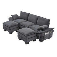 3-SITZER Sofa aus Cordstoff 260x132x84 cm in Dunkelgrau mit USB-C & Seitentaschen - Dunkelgrau, Textil (132/84/260cm) - Modfu
