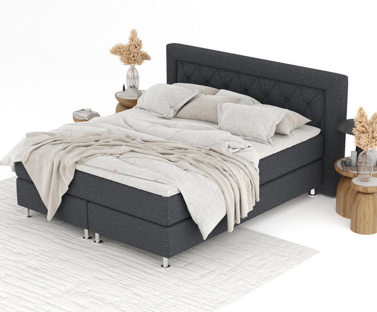 BOXSPRINGBETT Lavello Schwarz 160/200 cm mit Latex-Topper - Silberfarben/Schwarz, Holz/Holzwerkstoff (160/200cm) - Maison de Reve