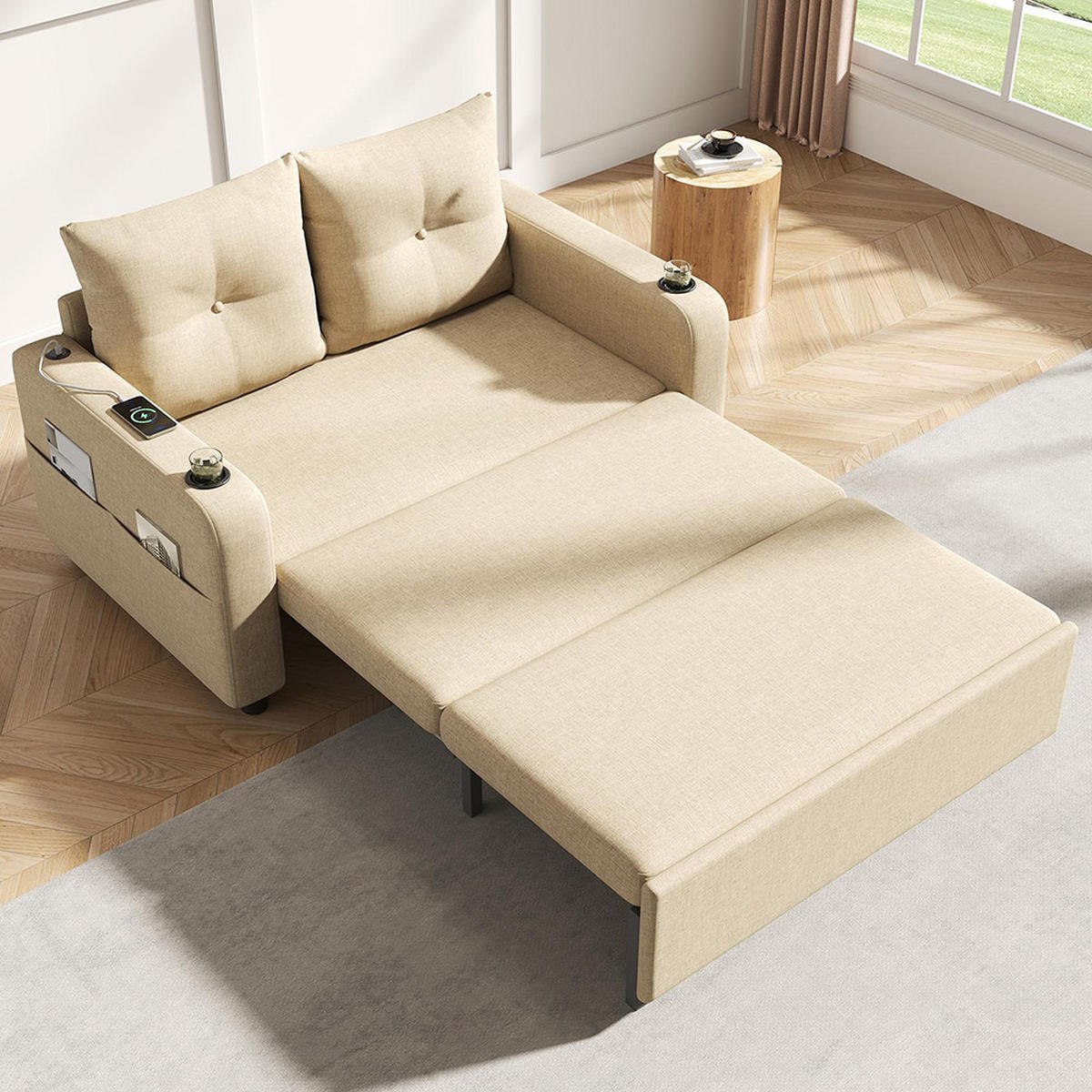 KLAPP-DOPPELSOFA mit Schlaf-Funktion in Beige - Beige, Textil (81/94/131cm) - KOMHTOM