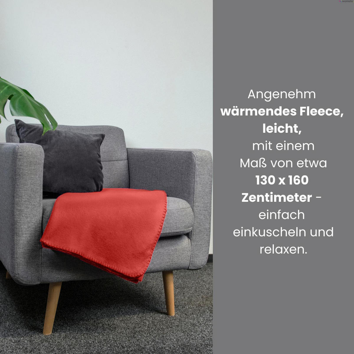 FLEECEDECKE 10er Set rot 130/160 cm Kettelrand Anti-Pilling - Rot, Textil (130/160cm) - wometo