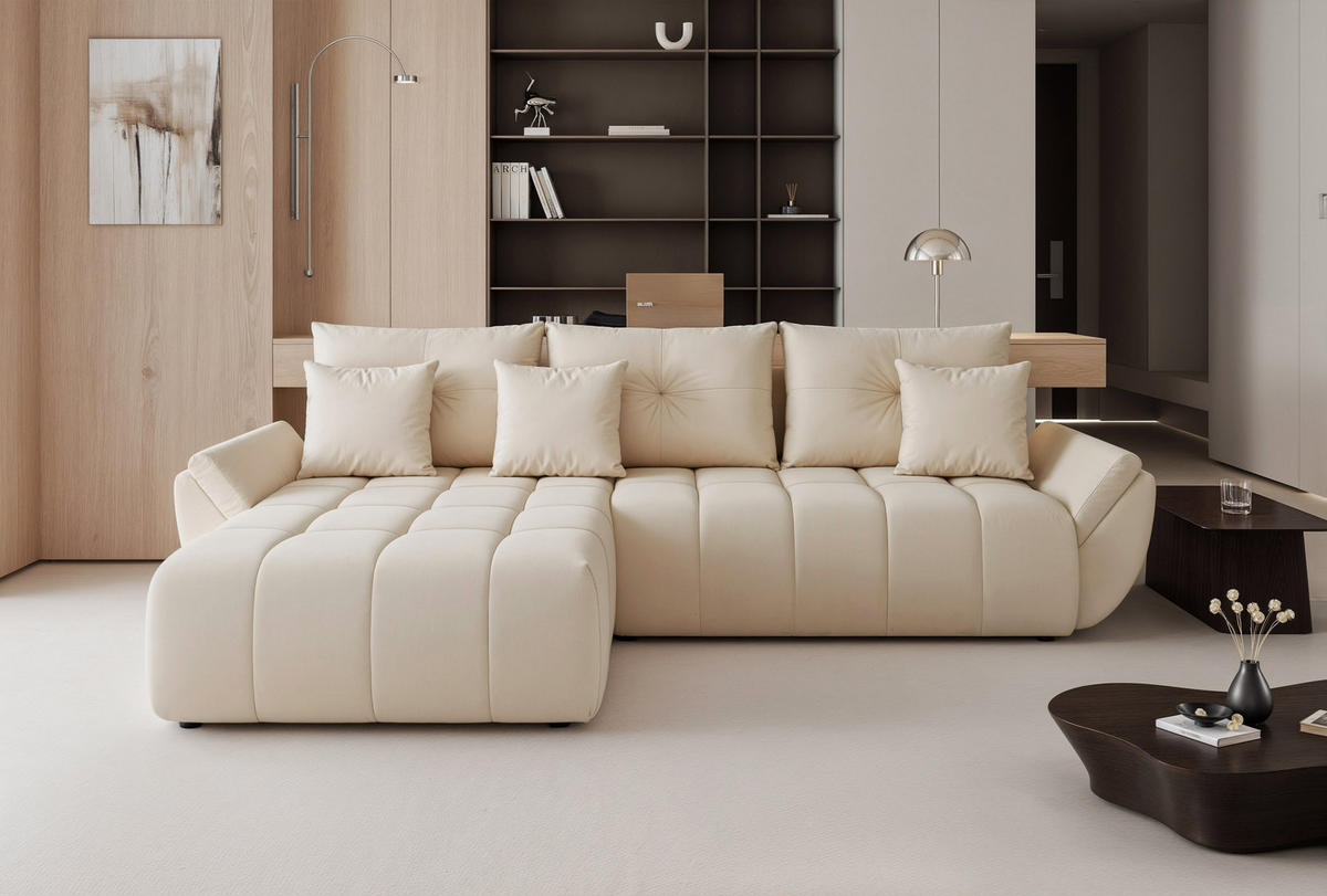 ECKSOFA ARO mit Schlaffunktion und Bettkasten Creme - Creme, Holzwerkstoff/Kunststoff (280/190cm) - Idohome