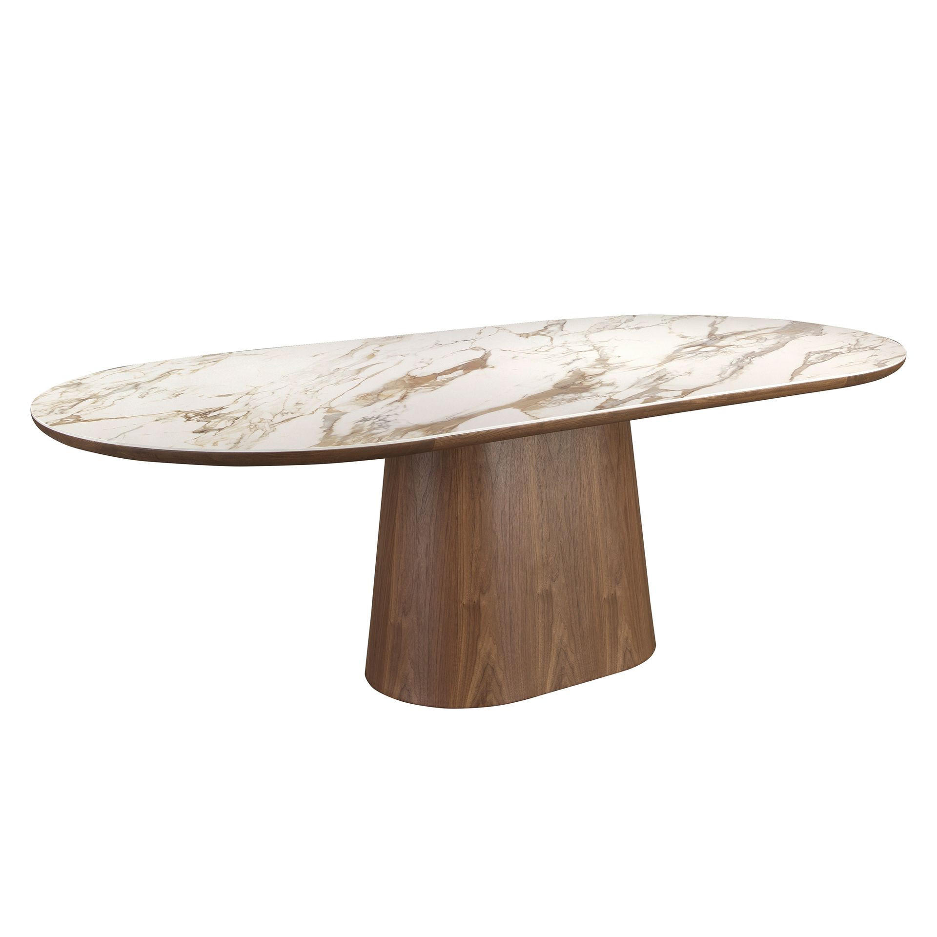 ESSTISCH Ovaler halbrunder Esstisch aus Porzellanmarmor und Nussbaum Ø240/120/76 cm - Walnussfarben/Weiß, Holz/Keramik (120/240/76cm) - ANGEL CERDA