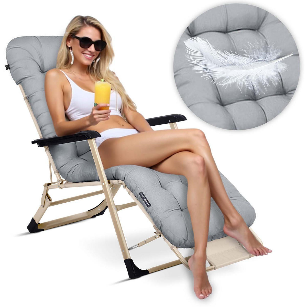 GARTEN-RELAXSESSEL Klappbarer mit Kissen, Hellgrau - Hellgrau, Metall (60/102/110cm)