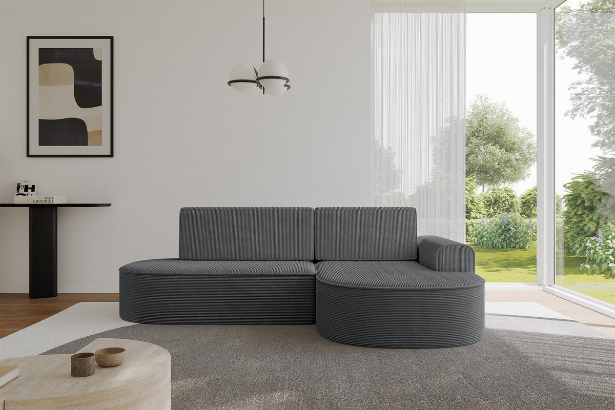 ECKSOFA mit Schlaffunktion und Bettkasten Ottomane Rechts MARI-L1-S - 283x167x73 cm Dunkelgrau Cord - Alufarben/Schwarz, Holzwerkstoff/Kunststoff (167/283cm) - ALTDECOR