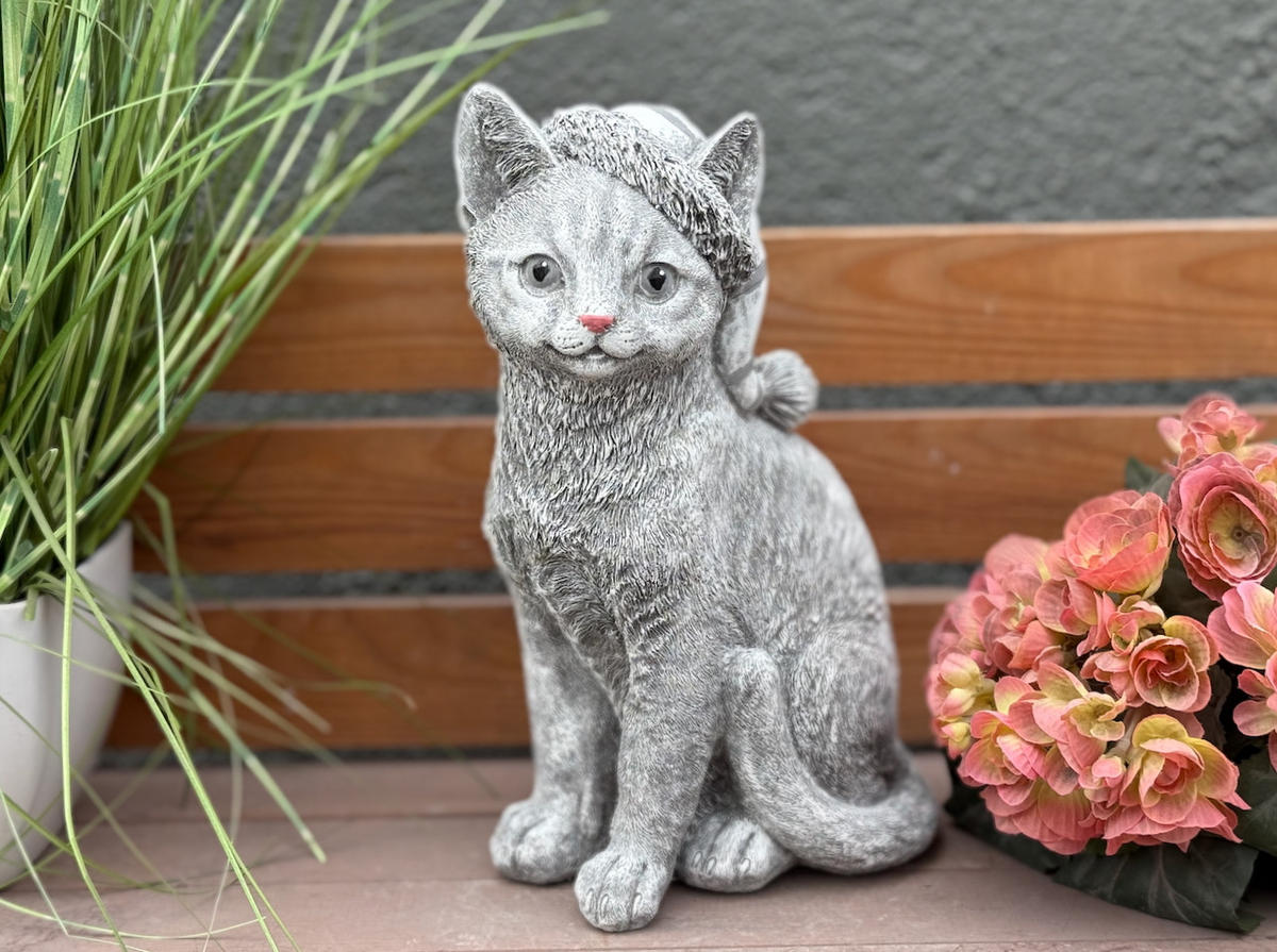 STEINFIGUR Katze Schlafmütze frostfest - Grau, Stein (13/30/22cm) - stoneandstyle