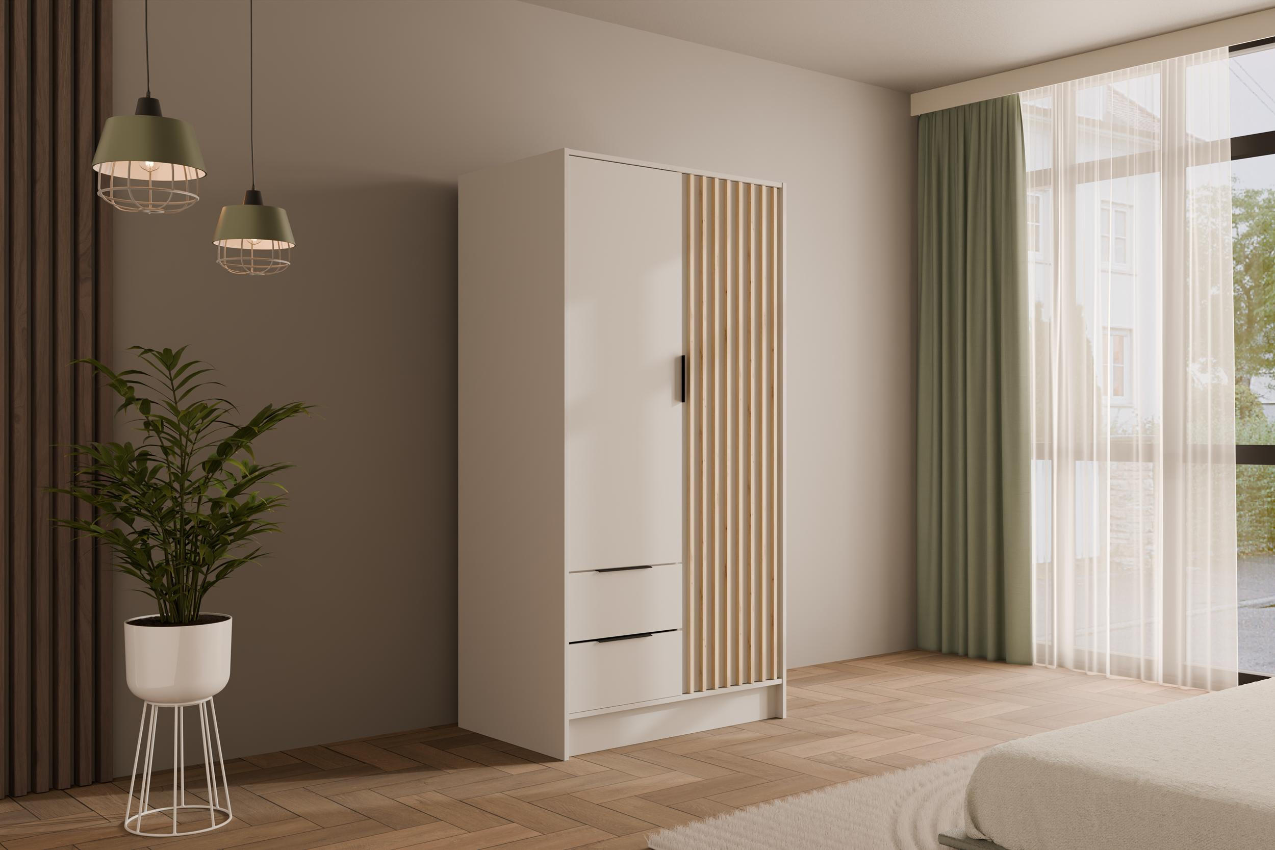 KLEIDERSCHRANK NELIA - 120 cm - Weiß/Eiche Artisan, Holzwerkstoff (102/200/51cm) - ALTDECOR