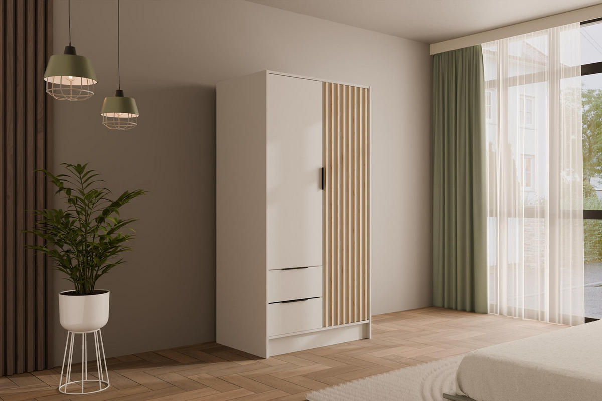 KLEIDERSCHRANK NELIA - 120 cm - Weiß/Eiche Artisan, Holzwerkstoff (102/200/51cm) - ALTDECOR