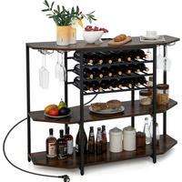 WEINREGAL mit Glashalter & Regalen Braun - Schwarz, Holz (40/92/120cm) - COSTWAY