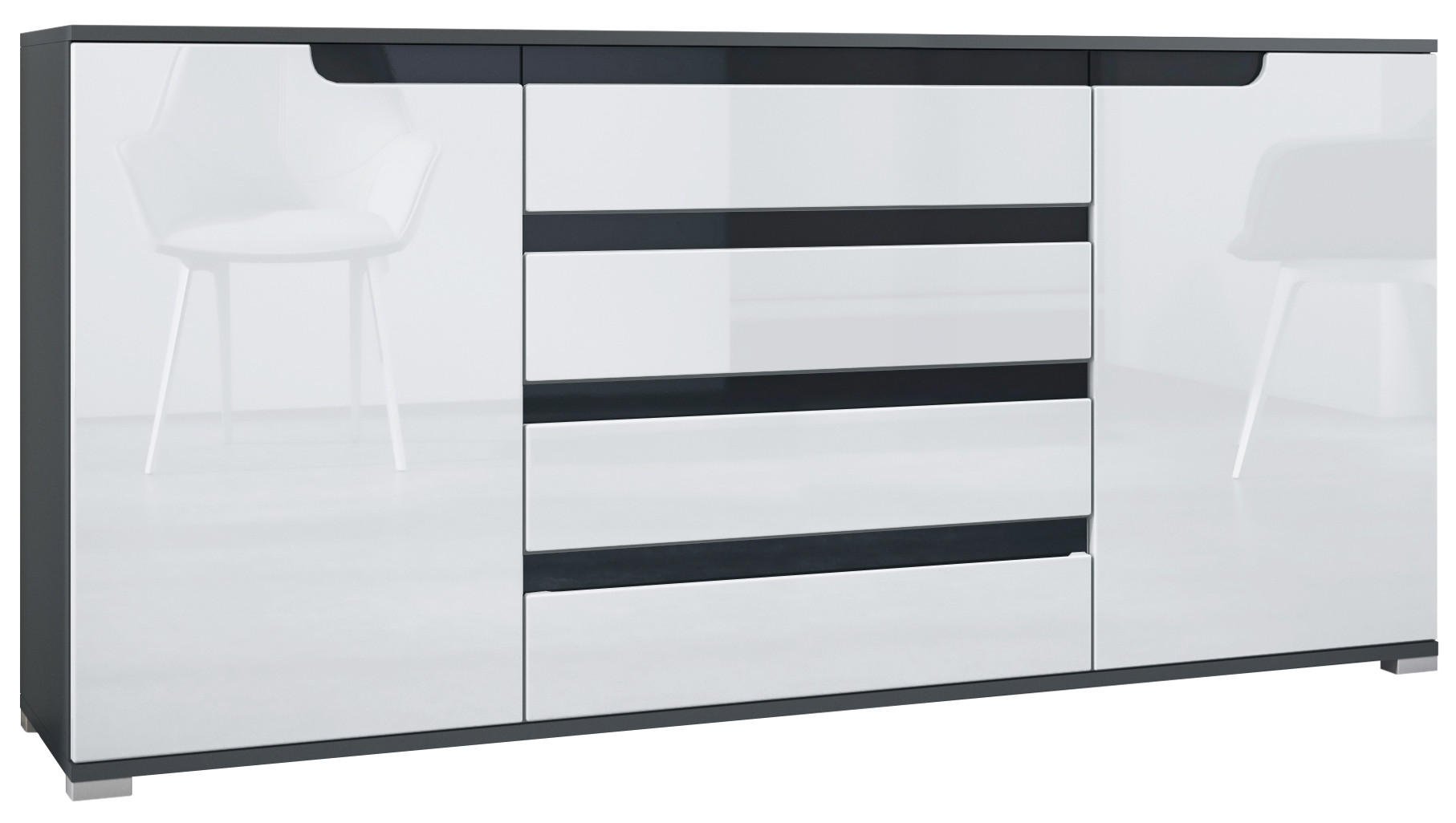 SIDEBOARD Sylt Weiß Hochglanz / Schwarz Hochglanz - Weiß Hochglanz, Holzwerkstoff (166.5/75.5/35cm) - Vladon