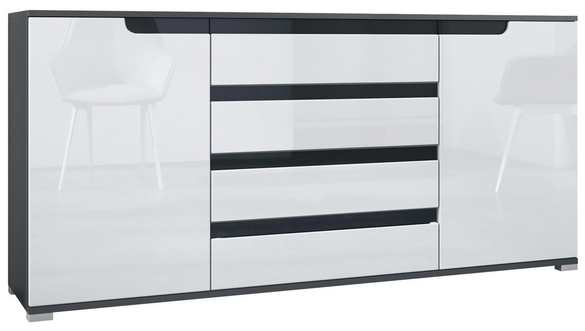 SIDEBOARD Sylt Weiß Hochglanz / Schwarz Hochglanz - Weiß Hochglanz, Holzwerkstoff (166.5/75.5/35cm) - Vladon