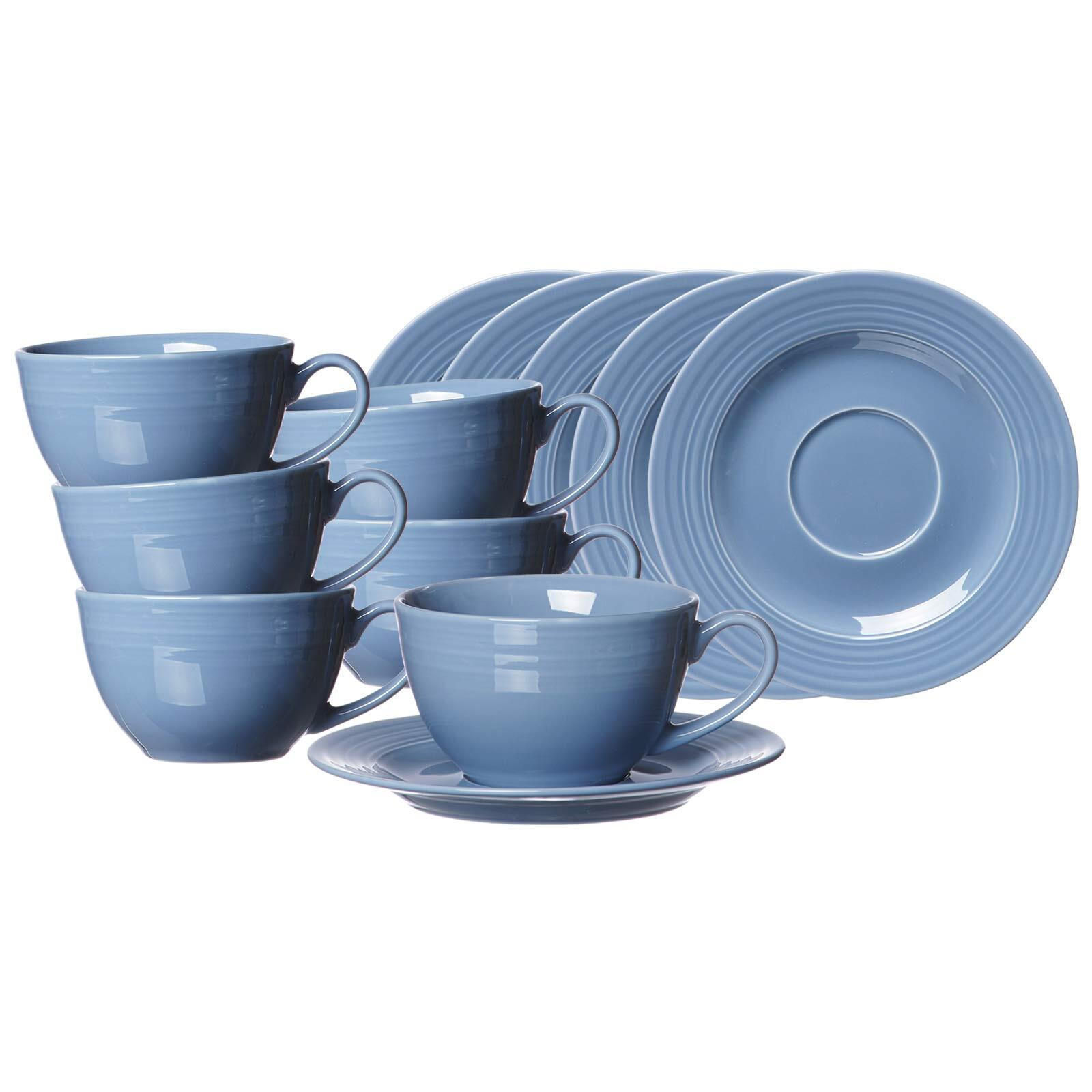 KAFFEETASSEN MIT UNTERTASSEN Levi Blau 220 ml 6er Set - Blau, Keramik (15.5/8/15.5cm) - Ritzenhoff Breker