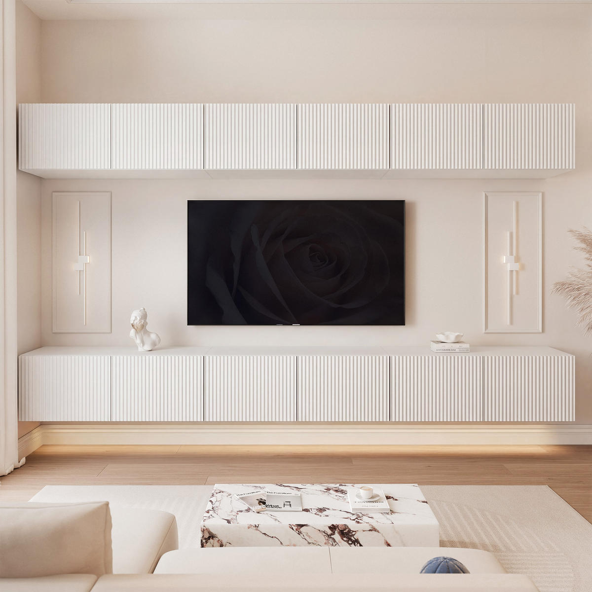 TV-LOWBOARD ANGEL VI mit LED-Beleuchtung, 300 cm Weiß matt - Weiß, Holzwerkstoff (300/36/40cm) - Idohome