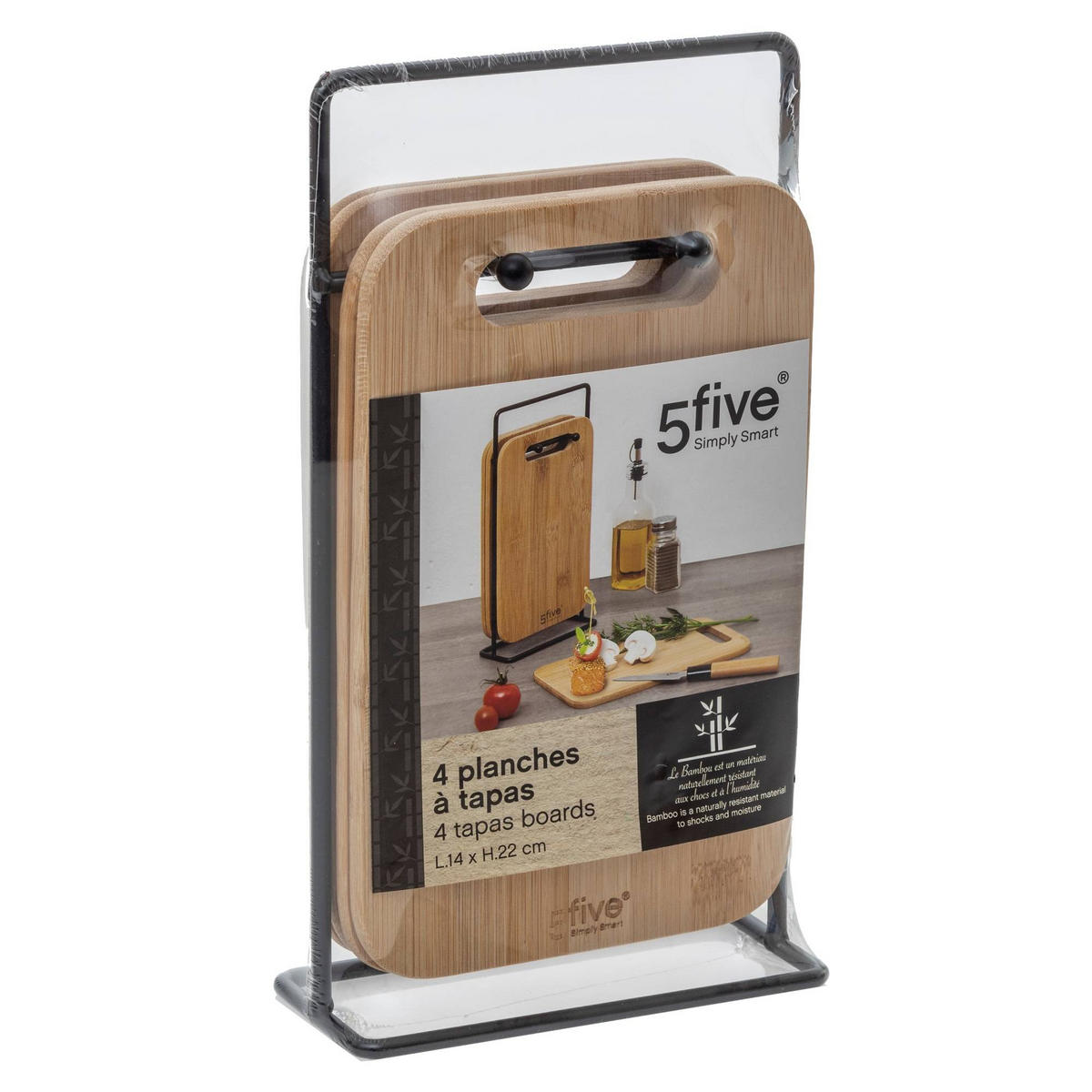 BAMBUS-SCHNEIDEBRETTER mit Metall-Ständer 15/6,5/27 cm - Beige, Naturmaterialien (6.5/15cm) - 5five Simply Smart