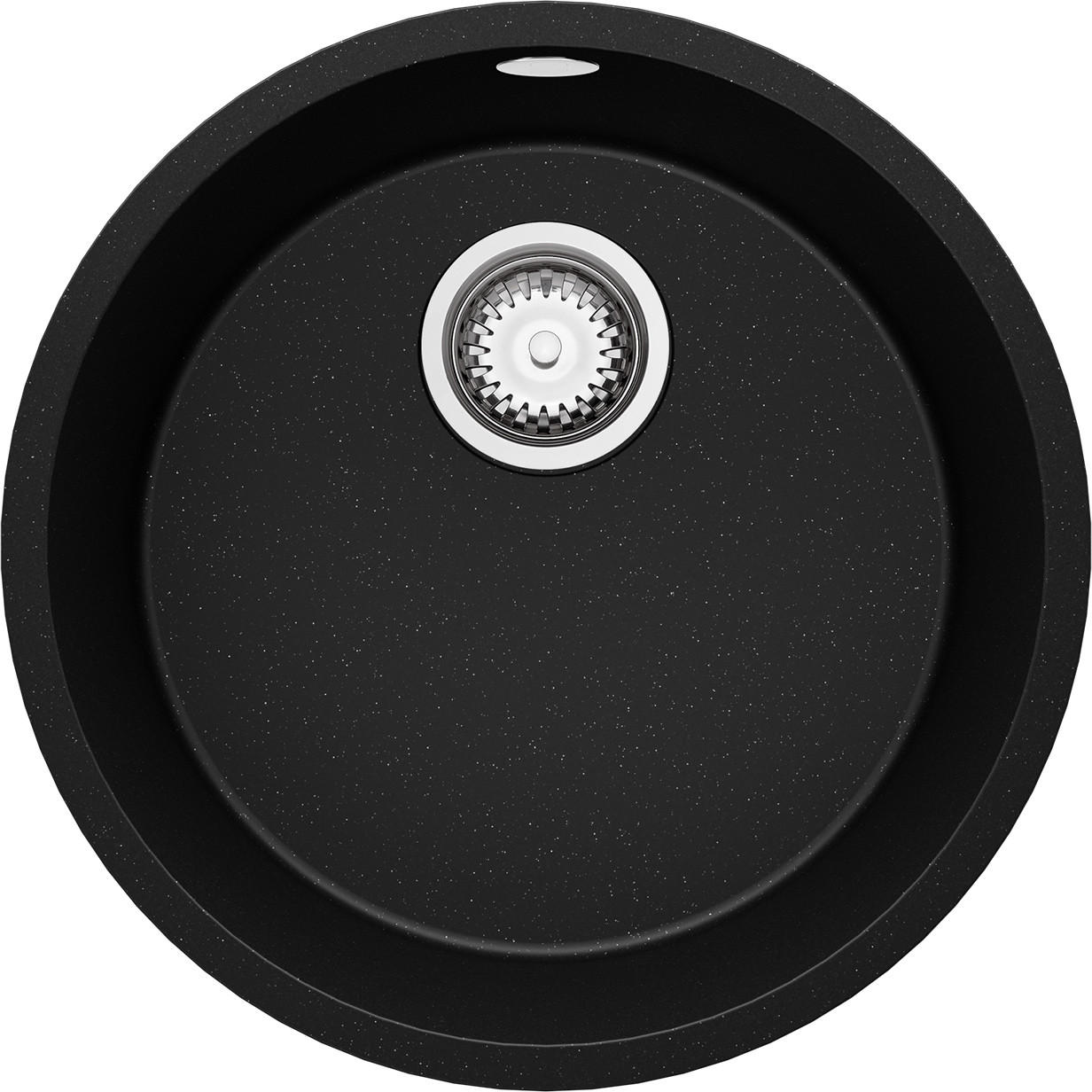 UNTERBAUSPÜLE GRANIT Valletta, 2-er set Schwarz Metallic 46/46 cm 1 Becken + Ablauf-Set ab 50er Unterschrank - Chromfarben/Schwarz Hochglanz, Kunststoff (46/20/46cm) - Primagran