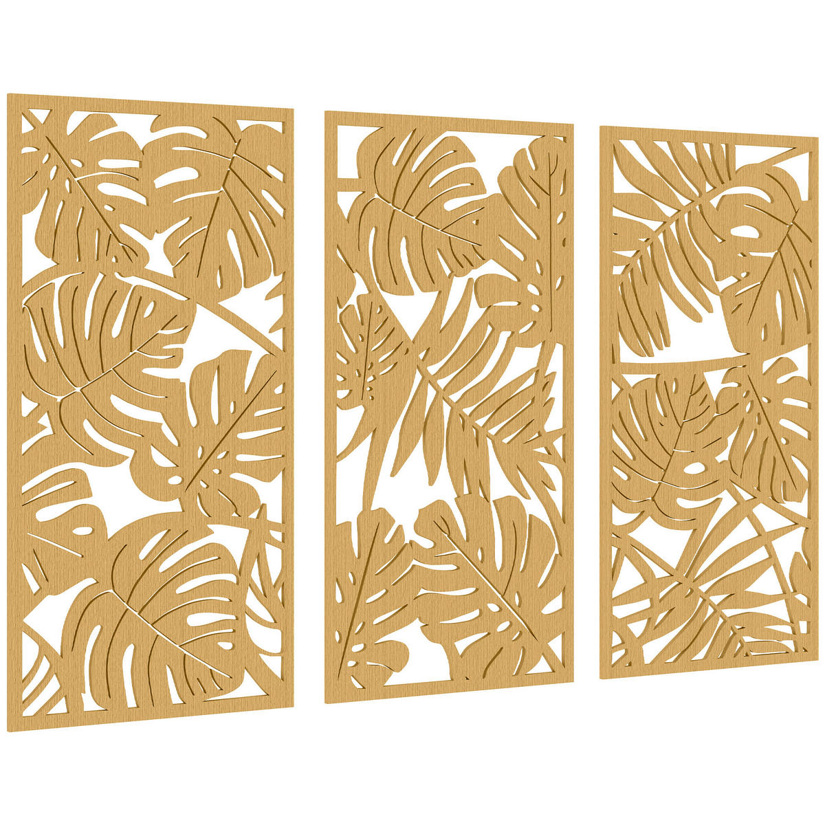 WANDDEKO 3er-Set DE-14365 3D Blätter tropisch Naturholz - Naturfarben, Holzwerkstoff (0.9/80/40cm) - ComfortXL