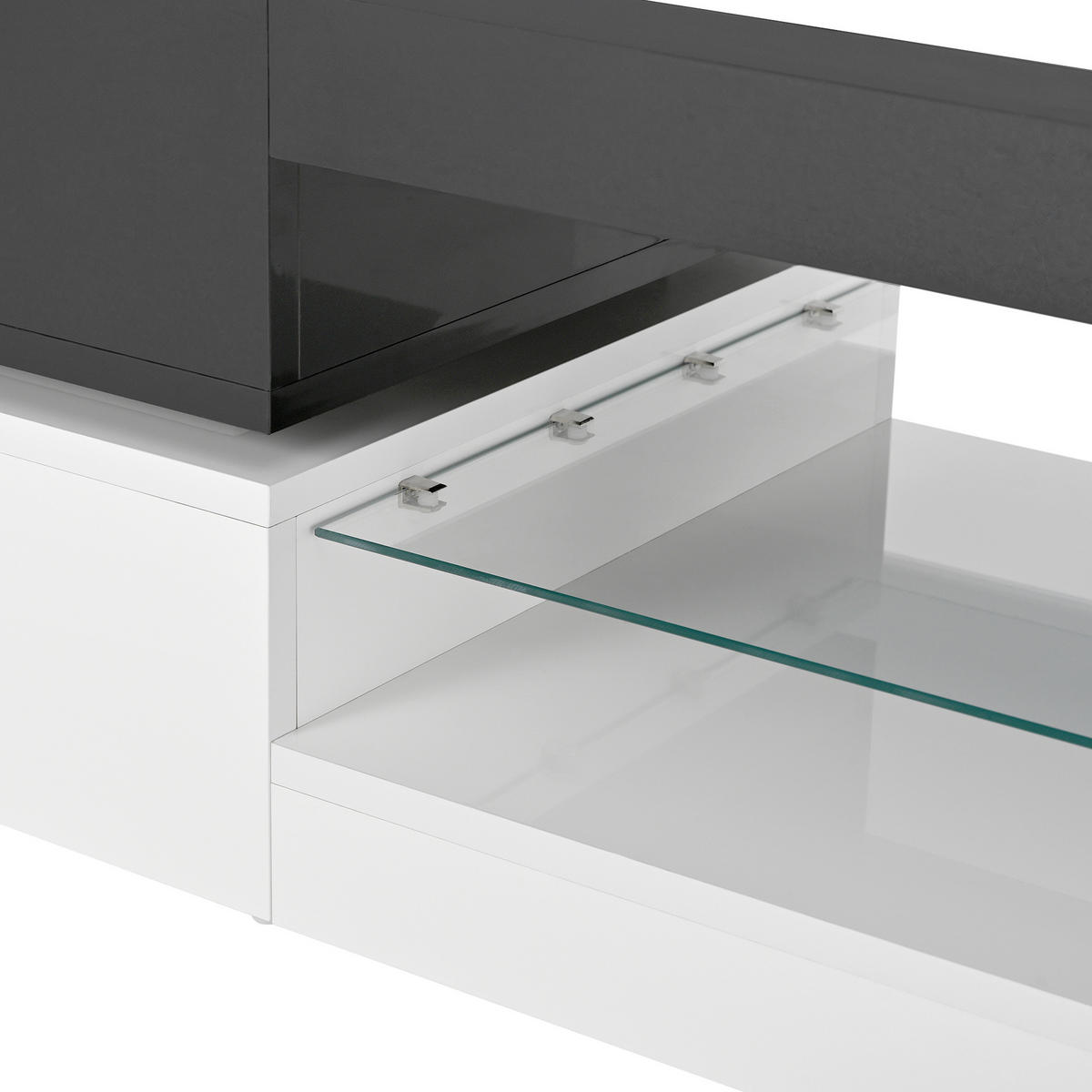 COUCHTISCH 90/45/35,5 cm mit LED-Beleuchtung, APP- & Bluetooth-Steuerung, Glasablage und Hochglanzoberfläche, Schwarz/Weiß - Schwarz, Holzwerkstoff (90/45/35.5cm) - Redom