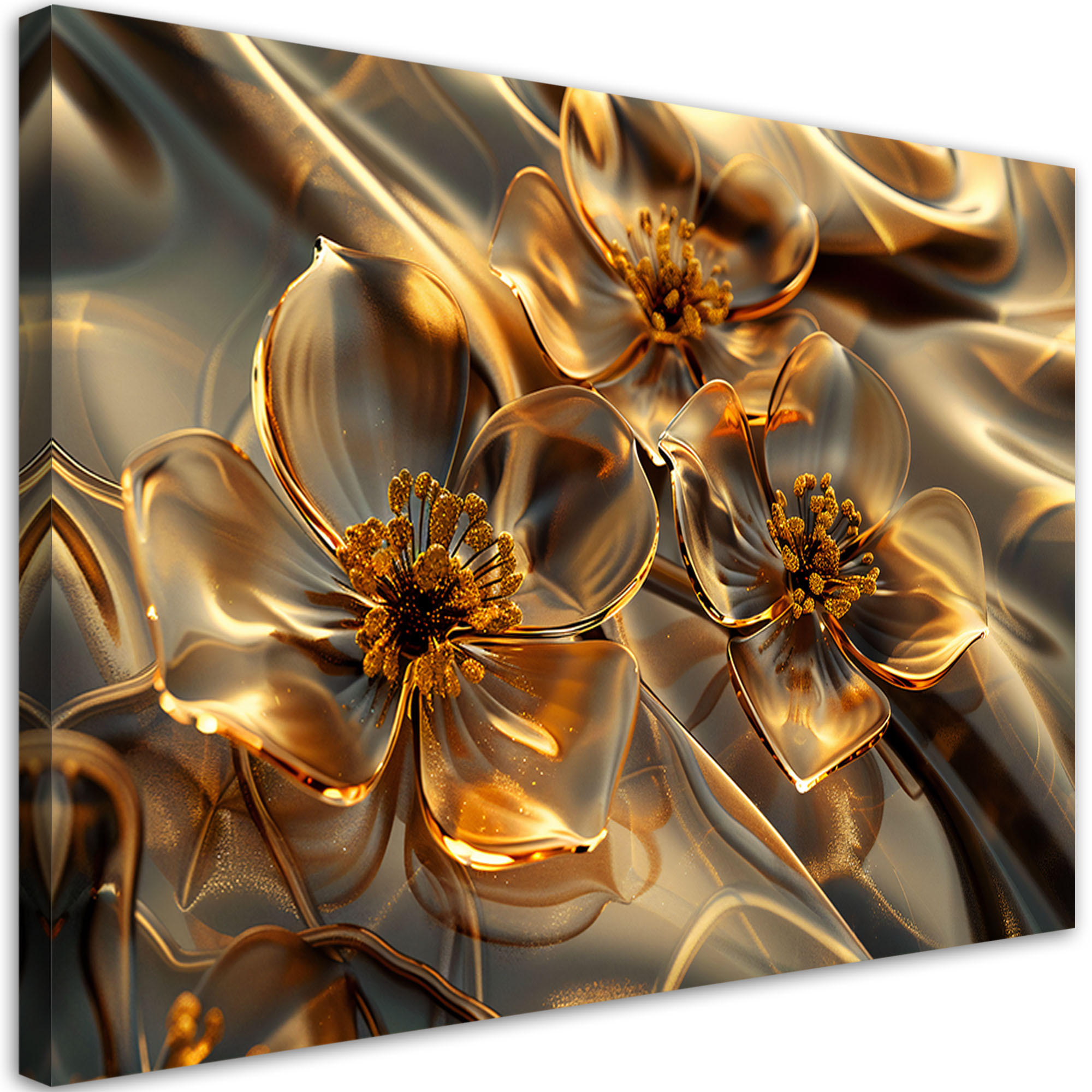 LEINWANDBILD Transparente Glasblumen in Gold 100x70cm - Goldfarben, Textil (100/70cm) - Feeby