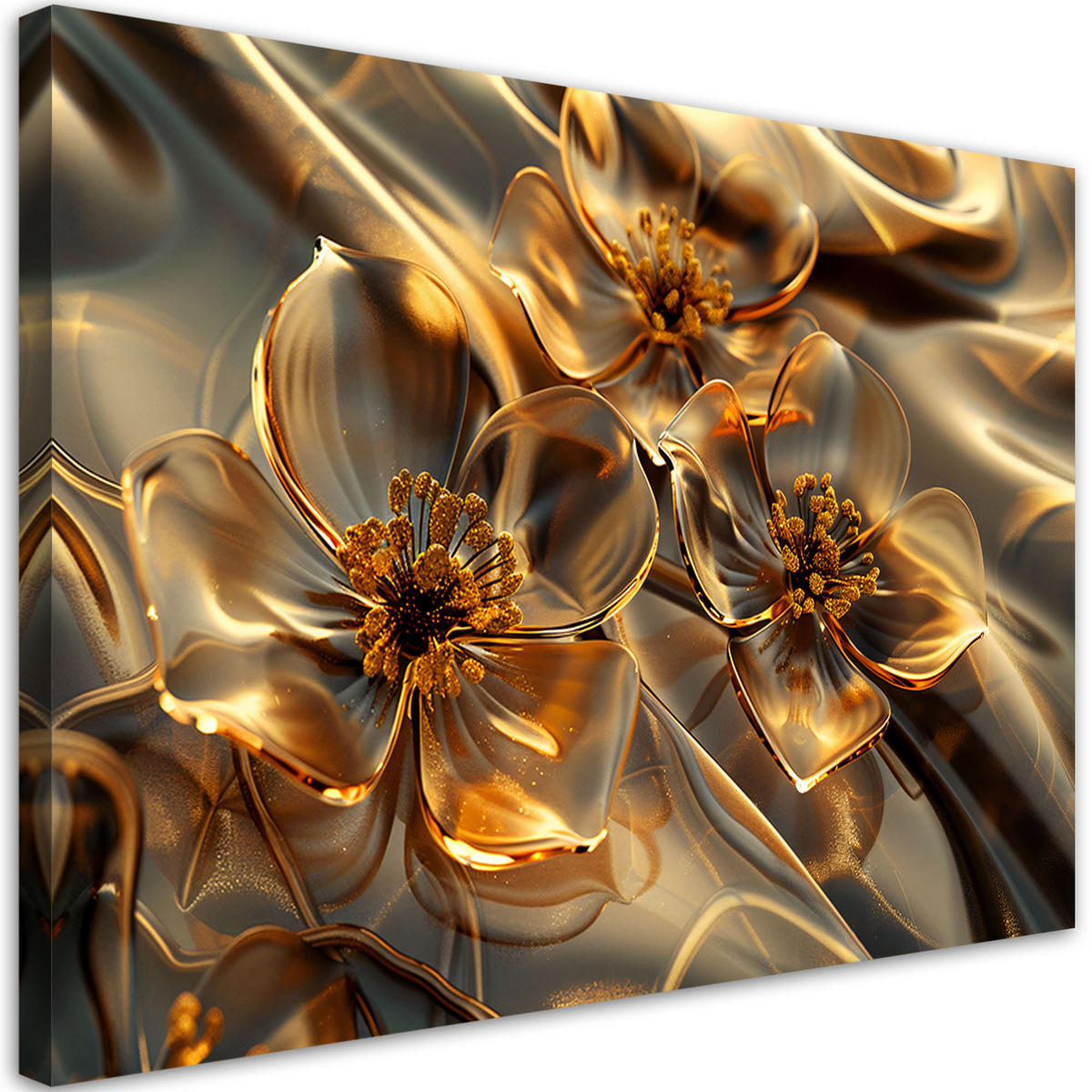 LEINWANDBILD Transparente Glasblumen in Gold - Goldfarben, Textil (90/60cm) - Feeby
