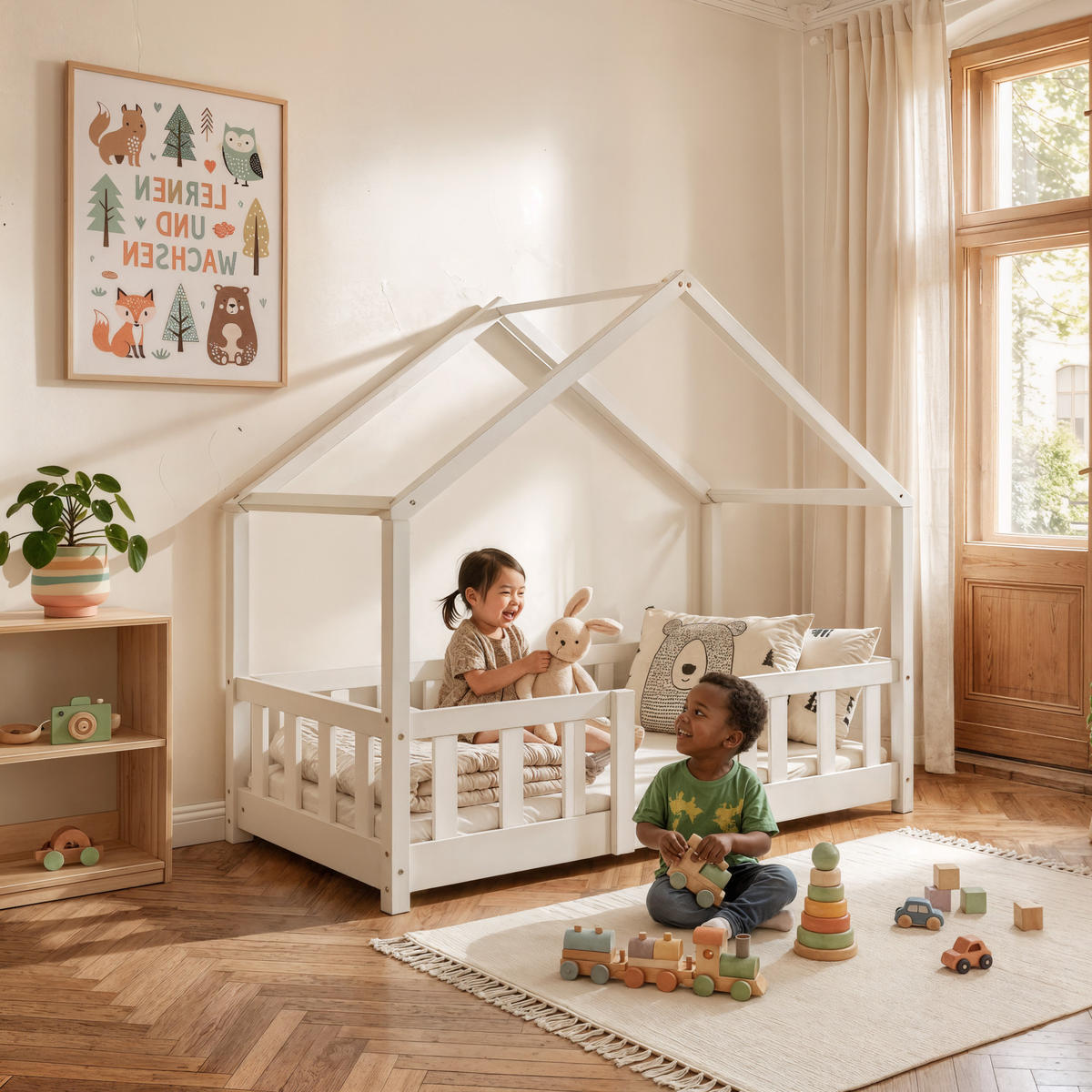 HAUSBETT Treviolo - Weiß, Holz (70/140cm) - [en.casa]