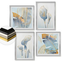 WANDBILDER 4er Set - 50x50 cm & 40x60 cm Silberner Rahmen - Blaue Blumen im Hintergrund - Silberfarben, Kunststoff (50/50cm) - ArtPrintCave