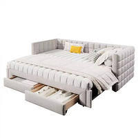 TAGESBETT 90/200 cm aus Samt, ausziehbar mit 2 Schubladen und quadratischer Rückenlehne, Beige - Beige, Textil (90/200cm) - Redom