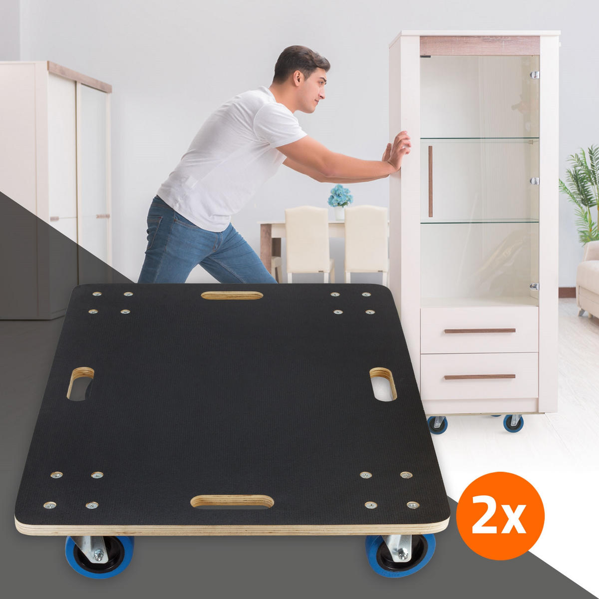 TRANSPORTROLLER 2er Set mit 4 Rollen 60x80 cm Traglast 800kg Siebdruck Holzplatte Black - Anthrazit, Holzwerkstoff (60/80/14.5cm) - ECD-Germany