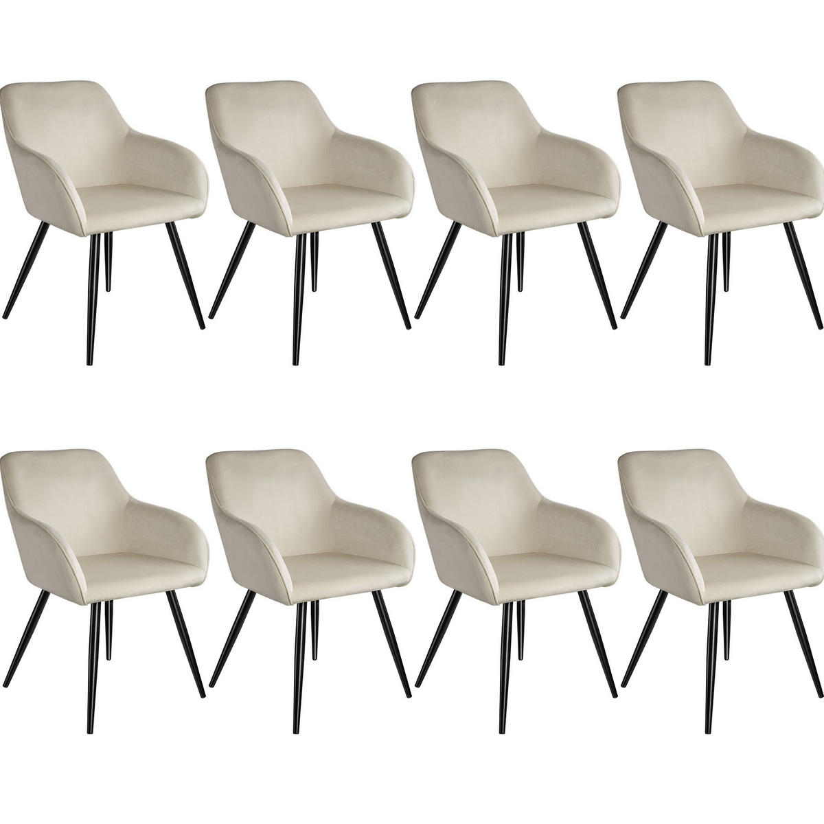 ESSZIMMERSTUHL 8er Set Marilyn 58 x 62 x 82 cm creme/schwarz - Creme/Schwarz, Textil (58/82/62cm) - tectake