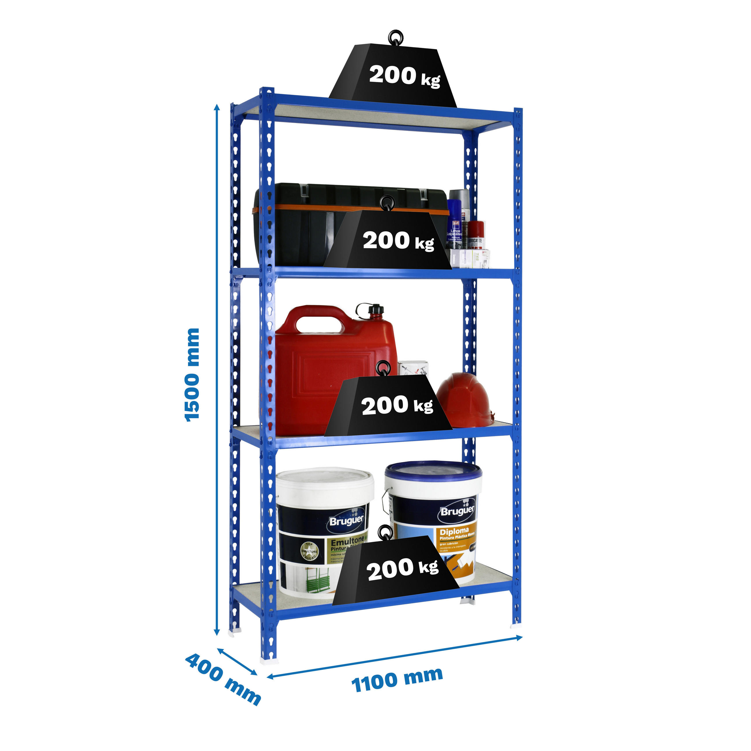 SCHWERLASTREGAL Mid Muli HxBxT 150 x 110 x 40 cm 4 Fachböden Fachlast 200 kg Blau - Blau, Metall (110/150/40cm) - PROREGAL