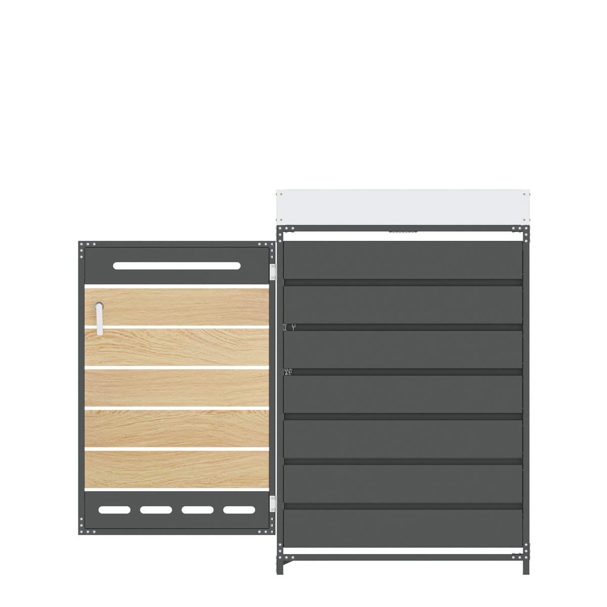 MÜLLTONNENBOX Pflanzdach Holzoptik abschließbar Belüftung - Schwarz, Metall (79/120/131cm) - FLIEKS