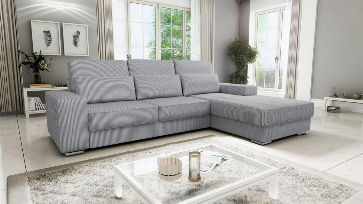 ECKSOFA Nevio In Scala - Hellgrau, Holzwerkstoff/Textil (312/202cm) - Fun Möbel