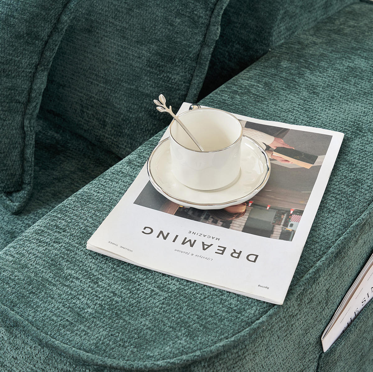 2-SITZER-SOFA aus Chenille in Grün mit Seitentaschen - Grün, Textil (95/65/150cm) - Modfu