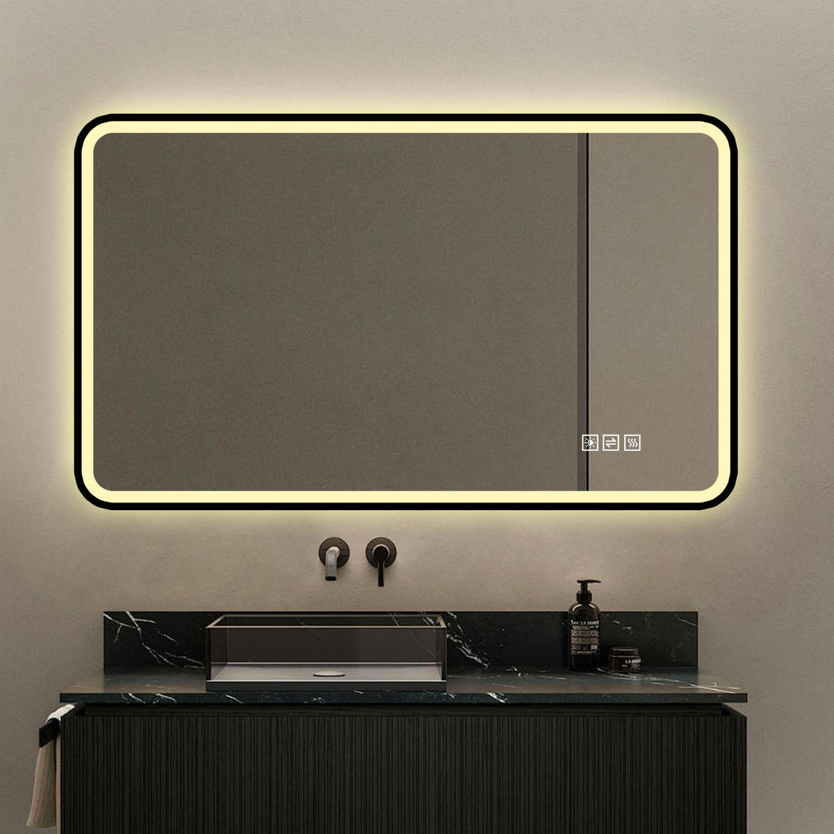 WANDSPIEGEL 100/4/60 cm schwarz aus Aluminium, Glas und Metall mit Anti-Beschlag, dimmbar - Schwarz, Metall (60/4/100cm) - OKWISH