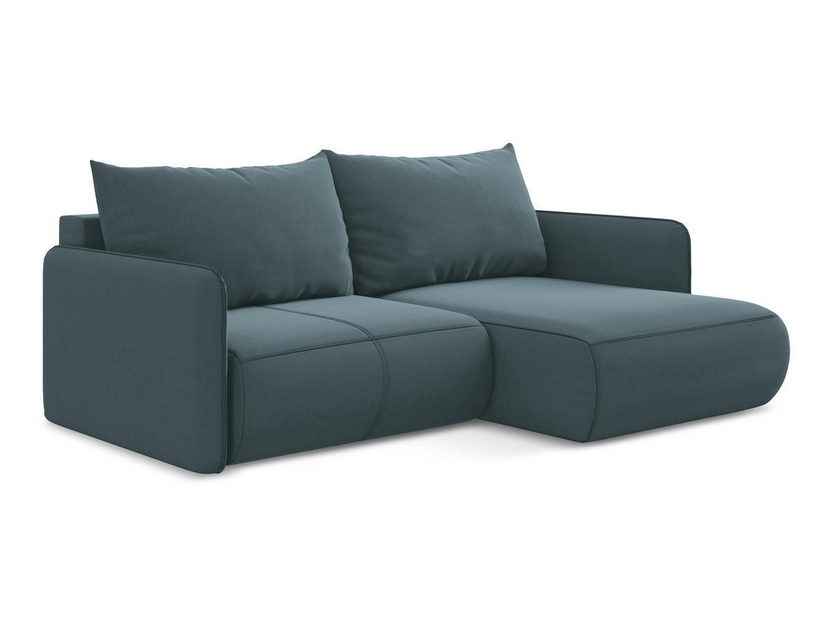ECKSOFA mit Schlaffunktion Samt Stoff Blau - Blau/Petrol, Kunststoff/Textil (207/148cm) - Makamii