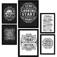 POSTER Set Mit 6 Motivierend In Rustikale Zitate A3 & A4 Schwarzer Rahmen - Schwarz, Papier (29/3cm) - Nacnic