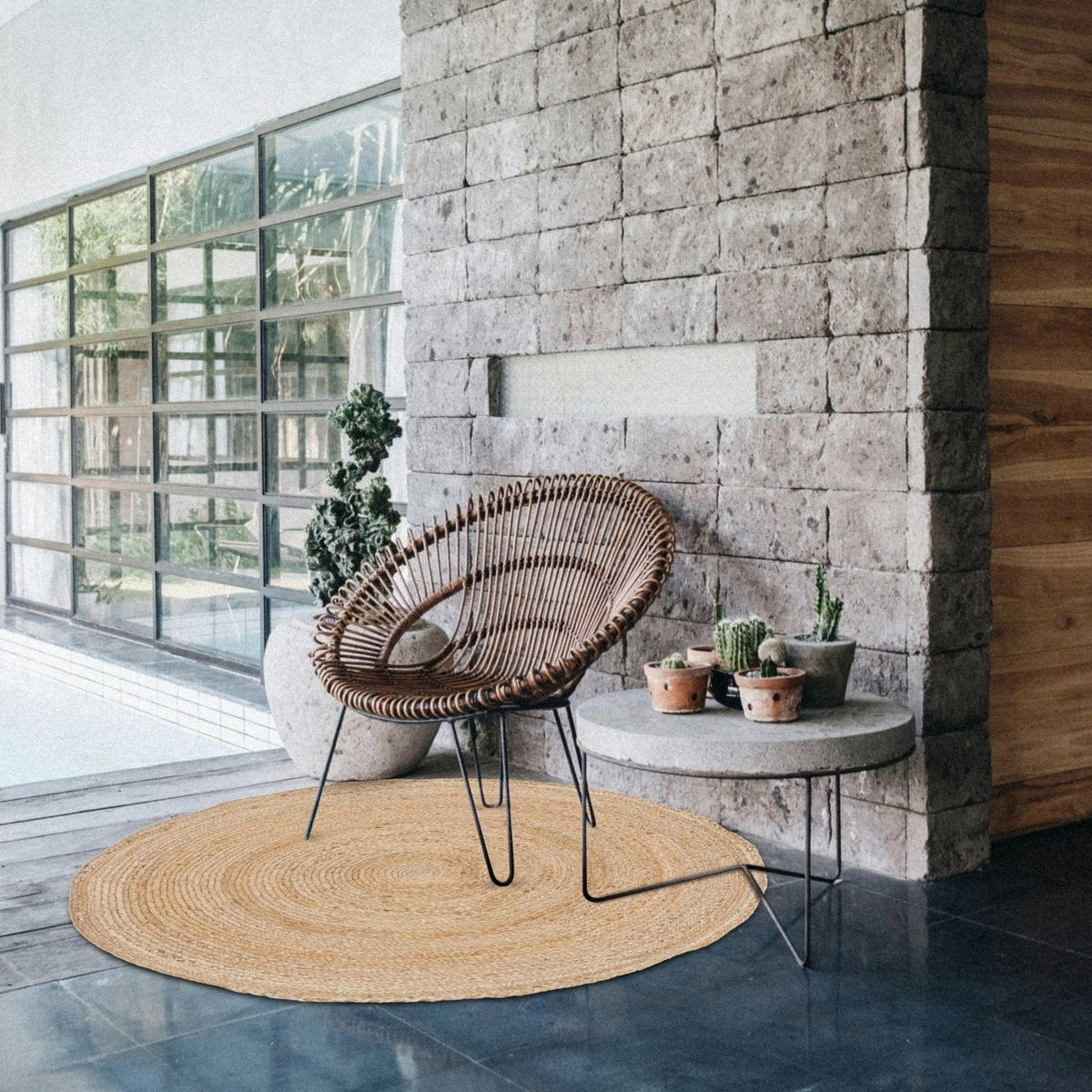TEPPICH rund aus natürlicher Jute beige - Beige, Naturmaterialien (90/90cm) - AFK Living