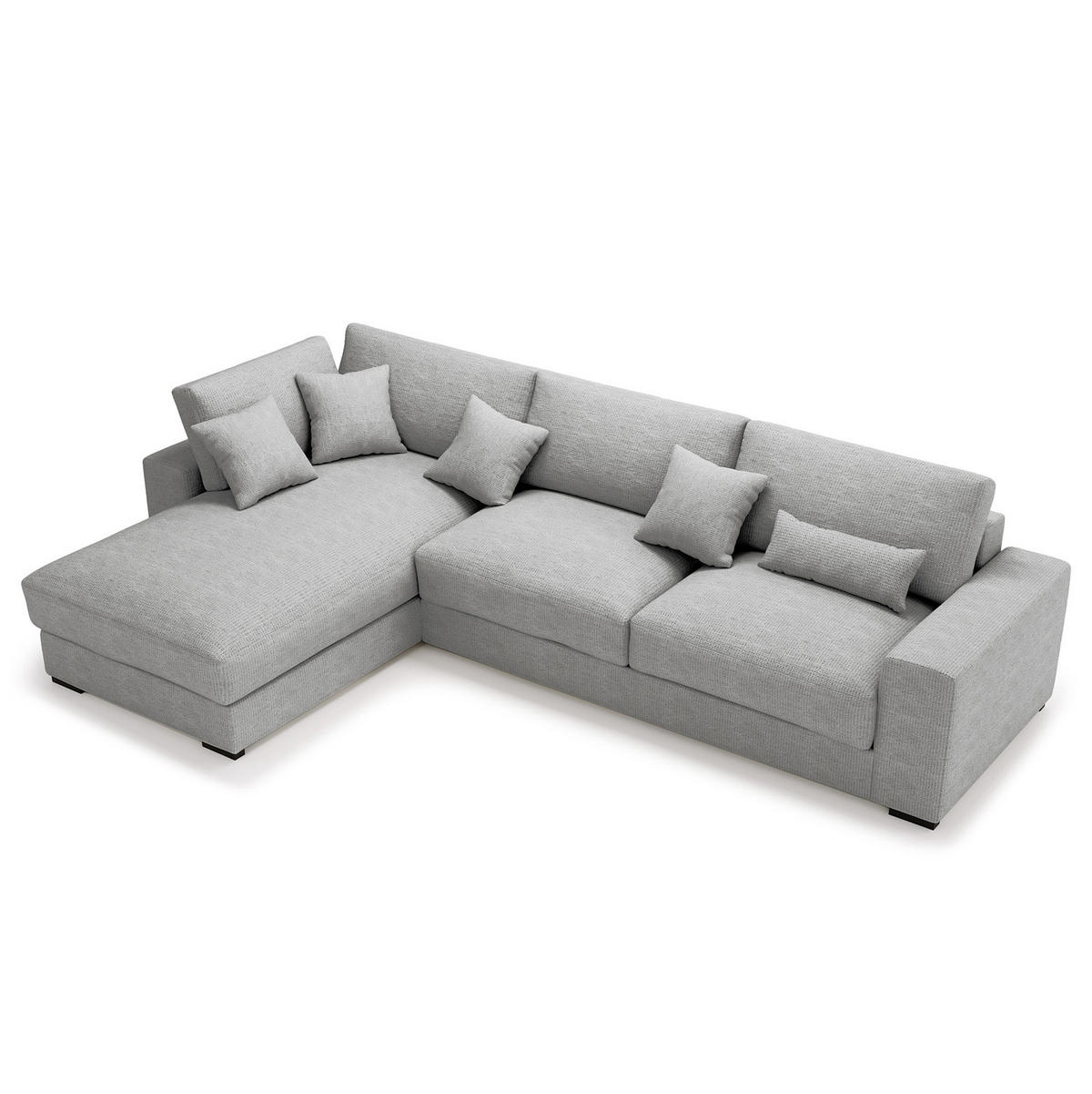 ECKSOFA mit Longchair - Silberfarben/Schwarz, Kunststoff/Textil (340/205cm) - home24