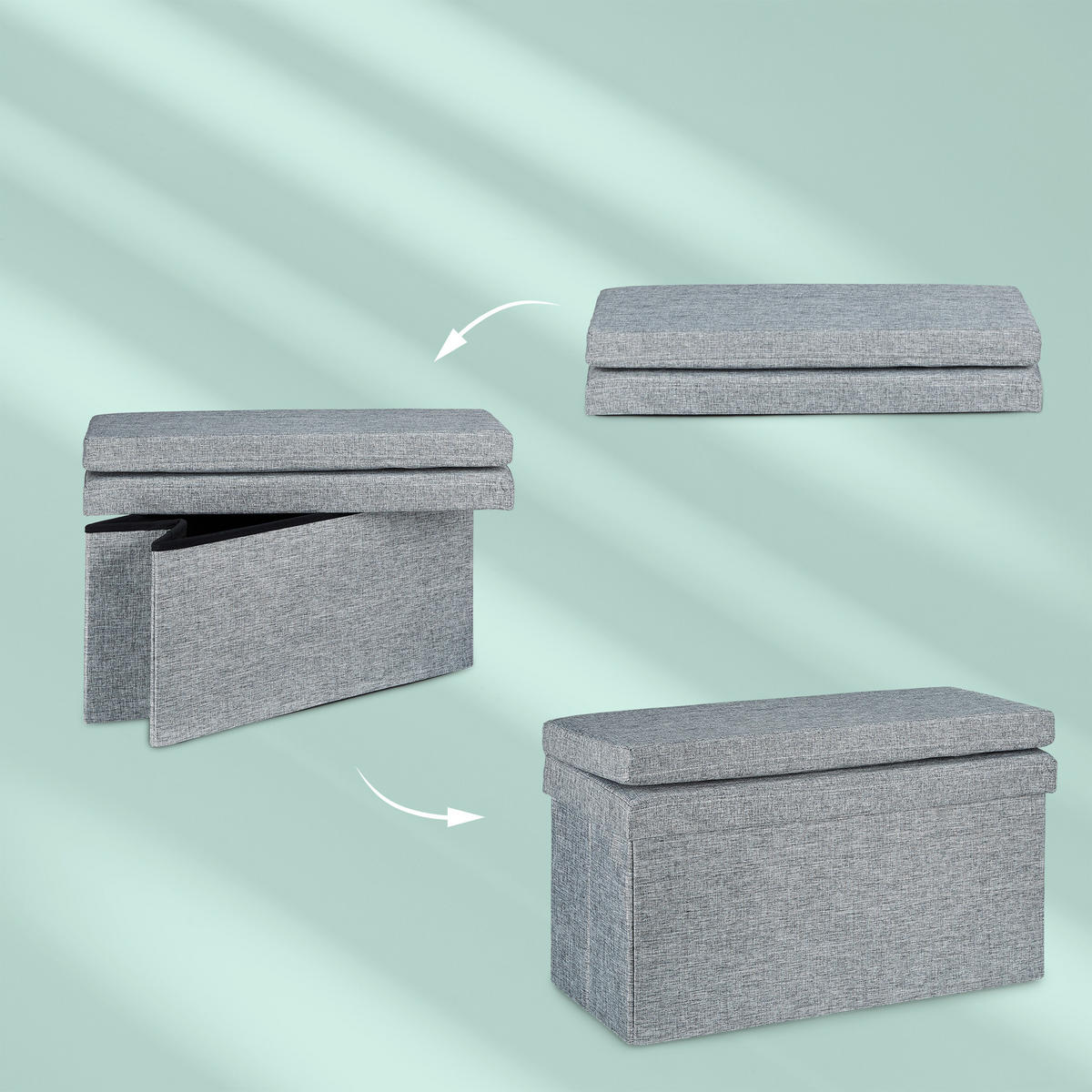 FALTBARER Sitzhocker - Grau, Holzwerkstoff/Textil (76/73/38cm) - Relaxdays