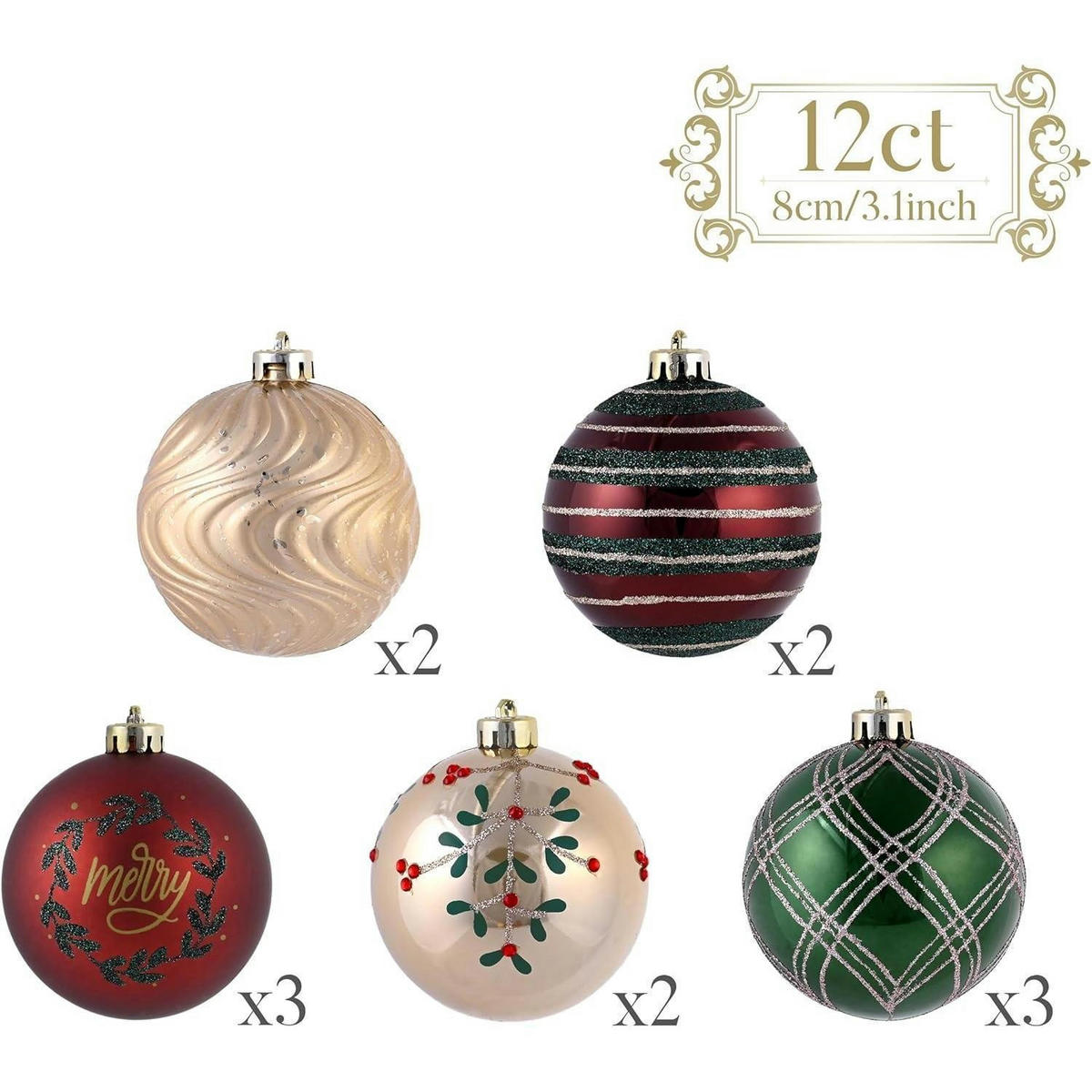 WEIHNACHTSKUGELN 12-teiliges Set 8 cm Rot Grün Gold - Multicolor, Kunststoff (8/8/8cm)