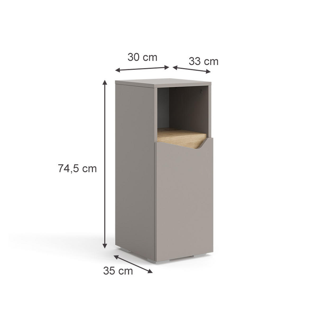 MIDISCHRANK Marelle Greige 30 x 74.5 cm mit Tür und offenem Fach - Greige, Holzwerkstoff (30/74.5/35cm) - Vicco