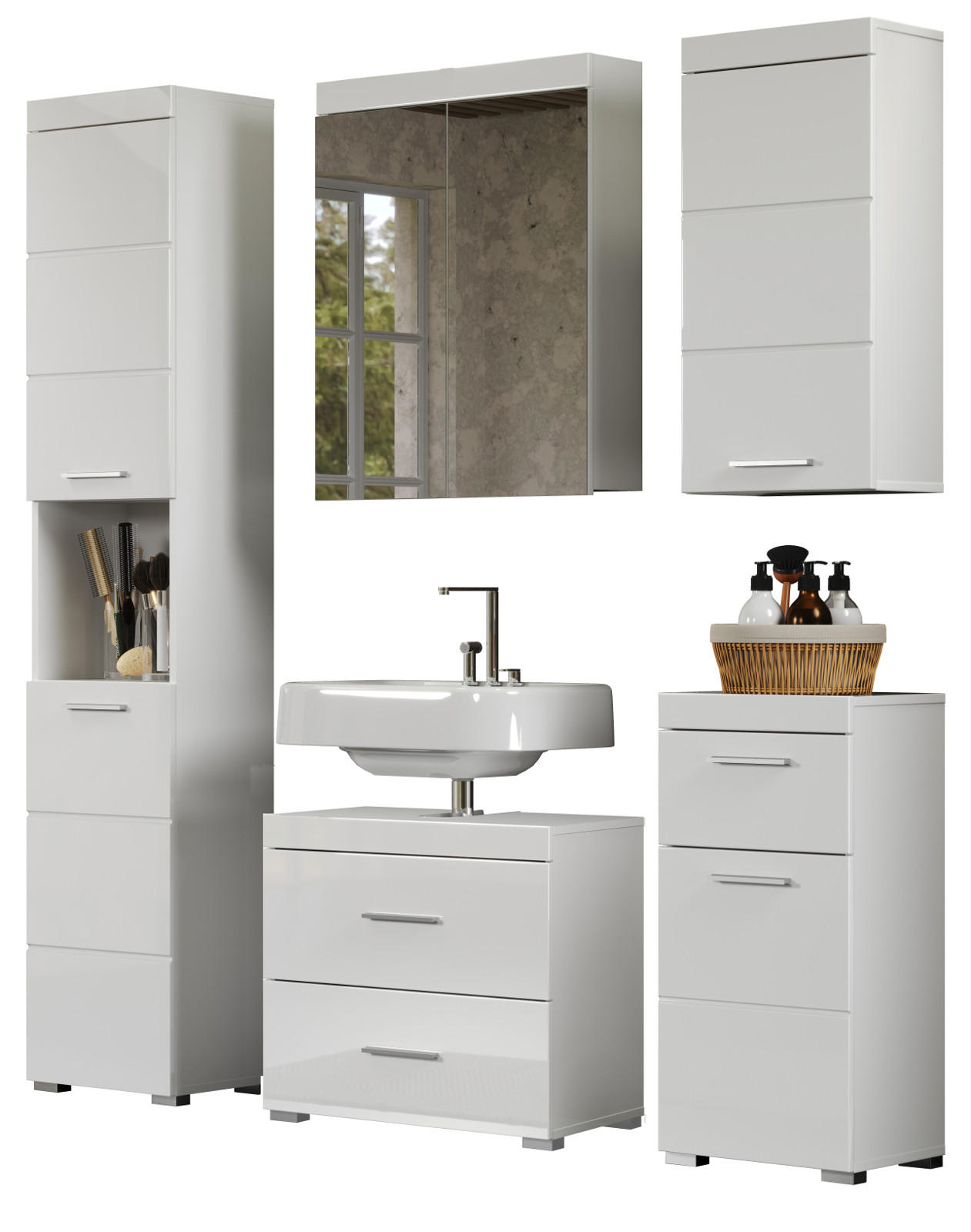 Top.Furn Badmöbel-Set Weiß Hochglanz 163x190x34 cm