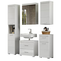 BADMÖBEL-SET weiß Hochglanz 5-teilig 163 x 190 cm, moderne Badezimmer-Schränke - Weiß Hochglanz/Alufarben, Glas/Holzwerkstoff (163/190/34cm) - Top.Furn