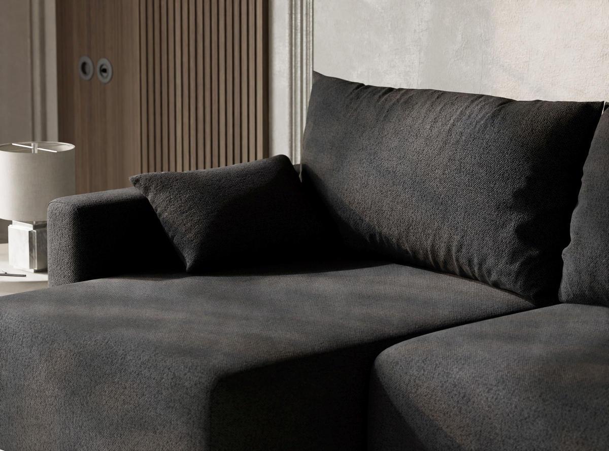 ECKSOFA MIT SCHLAFFUNKTION Leon Anthrazit Webstoff - Anthrazit/Schwarz, Holz/Holzwerkstoff (148/239cm) - Maison de Reve