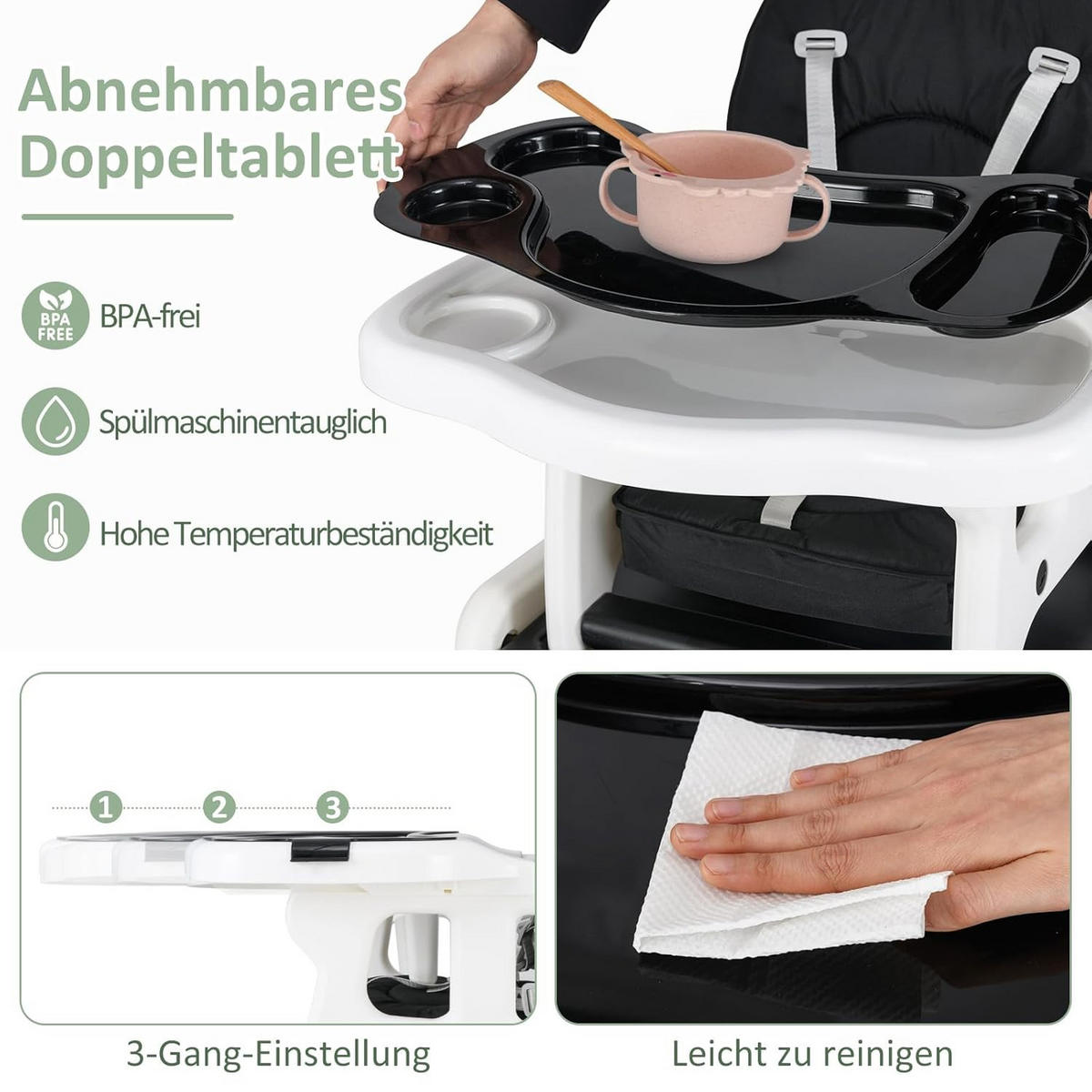 BABYHOCHSTUHL Schwarz - Schwarz, Kunststoff (51/104/62cm) - COSTWAY